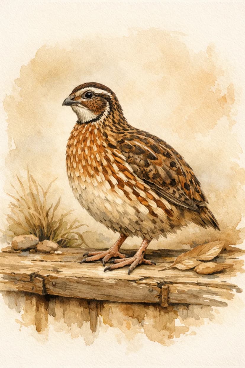 Beautiful Coturnix quail watercolor illustration